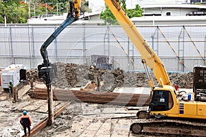 Pile Pressing Machine on the Construction Site