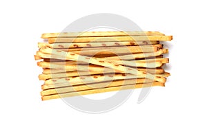 Pile of pretzel sticks isolated on white background