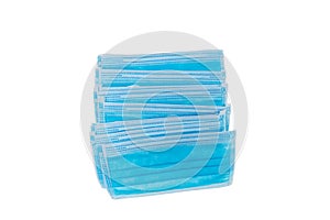 Pile protective face mask on white background. Typical 3-ply surgical mask to cover the mouth and nose. Procedure mask from bacter