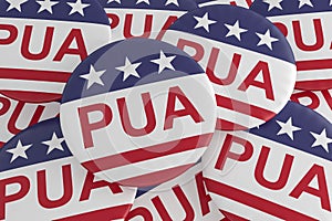 Pile of PUA Buttons With US Flag, 3d illustration