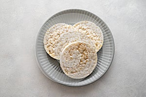 Pile of puffed rice cakes, dieticgalettes. Crunchy crispbread