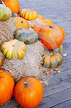 Pile of pumpkins sold at a market  for halloween