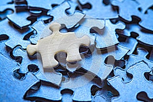 Pile of puzzle pieces on a table