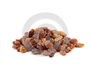 A pile of raisins isolated on a white background.