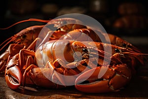 Pile Of Raw Lobster Claws On Ice. Generative AI photo