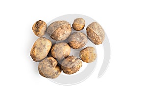 Pile of raw organic potatoes isolated on white