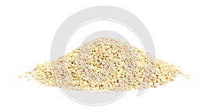 Pile of raw quinoa grains on white background