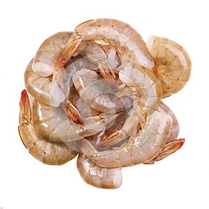 Pile of raw shrimps isolated
