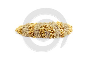 Pile of raw soy meat isolated on white. soybean flakes