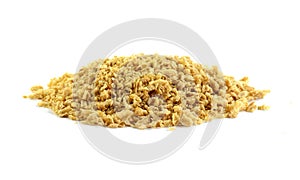 Pile of raw soy meat isolated on white. soybean flakes