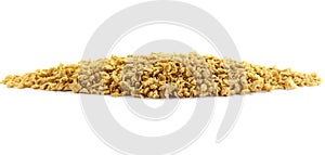 Pile of raw soy meat isolated on white. soybean flakes