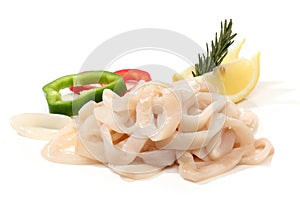 Pile of raw squid rings