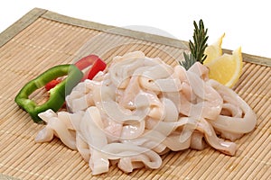 Pile of raw squid rings