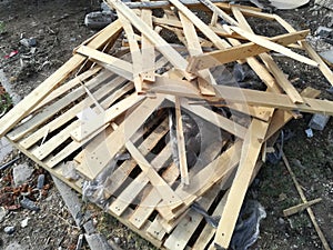 Pile of raw timber for recycling