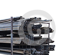A pile of rectangular metal pipes