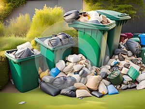 pile of recycling bins on the street