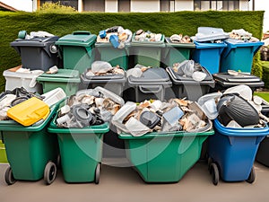 pile of recycling bins on the street