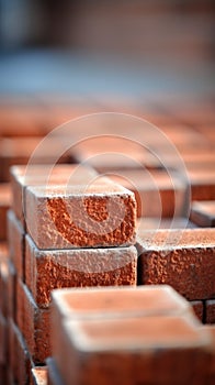 A pile of red bricks sitting on top of each other, AI