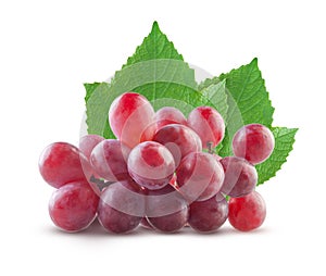 Pile of red grapes with leaves isolated on white background. High resolution, full depth of field, and excellent quality