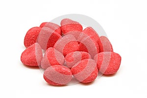 Pile of red gummy candies treat isolated on white background