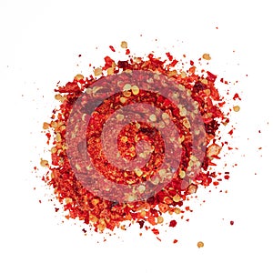 Pile of red pepper flakes, paths, top view
