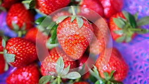 Pile of red vibrant strawberries in the basket