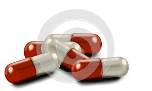 Pile of Red and White Medicine Capsules