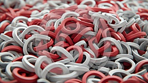 A pile of red and white rings.