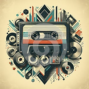 a pile of retro 70s 80s audio media hifi blank virgin cassette tapes illustration vintage palette