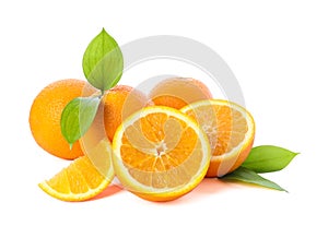 Pile of ripe oranges isolated on white background