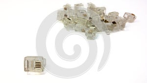 Pile of RJ11 isolated on white paper photo