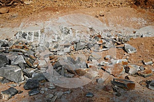 Pile Of Rocks I.E. Lithium Mining And Natural Resources Like Limestone Mining In Quarry. Natural Zeolite Rocks Are Excavated With