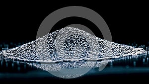 Pile of rocks isolated on black background. Stock footage. Close up of tiny black pieces of gravel lying on a flat
