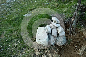 Pile of rocks stone in Bucegi mountains, Bucegi National Park, Romania. Zen concept