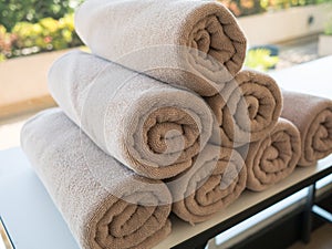 Pile of rolled up spa towel