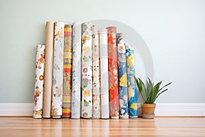 pile of rolled up wallpapers in varying patterns