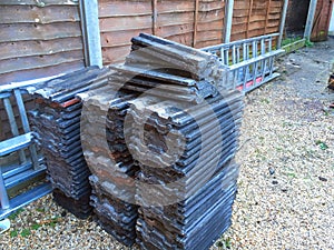 Pile of roofing slates or tiles.