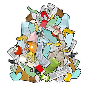 Pile Rubbish. Garbage heap isolated. Stack trash. litter backgr