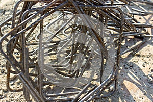 Pile of rusty abstract steels on the ground for construction