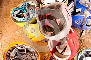 Pile of safety helmets