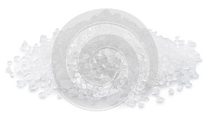 Pile of salt crystals on white background. File contains clipping path