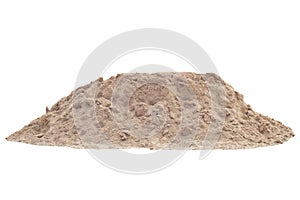 Pile of sand in construction site isolated on white background.