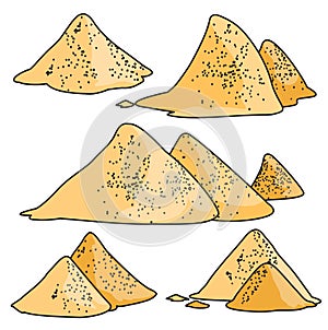 Pile of sand vector color set icon. Vector illustration sandy mound on white background. Isolated color set icon pile of sand