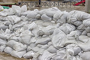 Pile of sandbags for flood defense 2