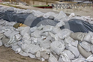 Pile of sandbags for flood defense 3