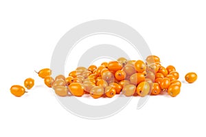 Pile of sea buckthorn berries isolated on white background