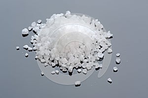 Pile of Sea Salt Close-up on Gray Background