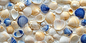 A pile of seashells on a sandy beach
