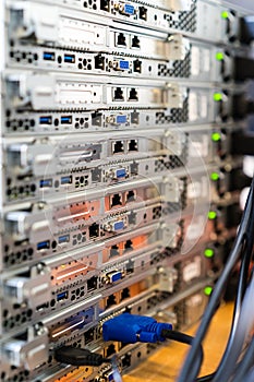 Pile of servers with shallow depth of field