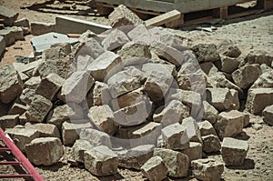 Pile of setts stones in a construction site